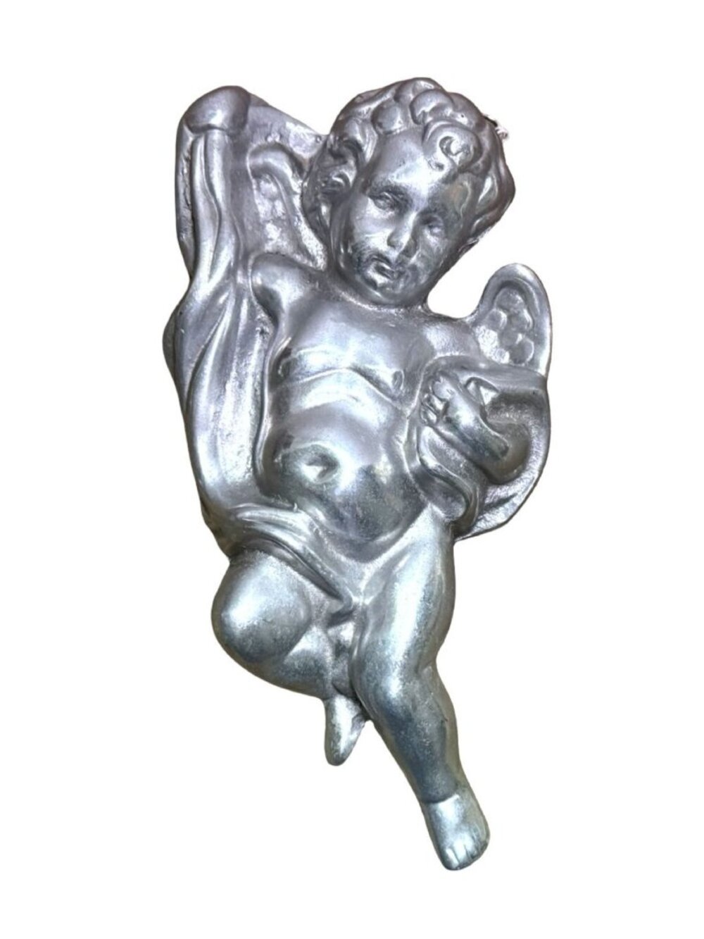 Vintage Pewter Cherub Wall Hanging Figurine Angelic Decor